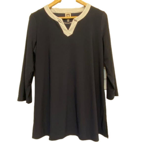 *FINAL Price* Anne Klein tunic length blouse navy with metal collar detail - Picture 1 of 7